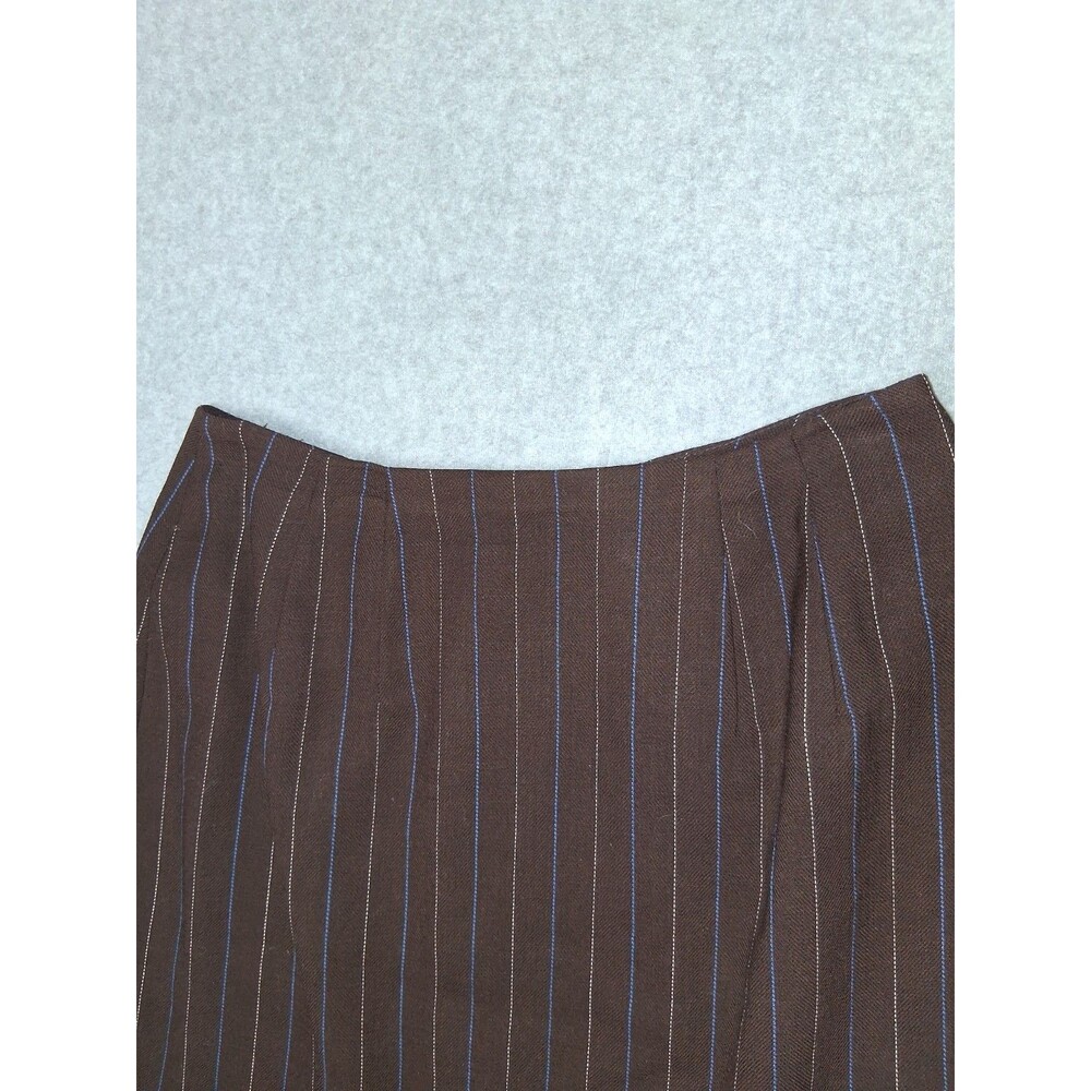 Anne Klein II 100% Wool Pinstripe Pencil Mini Skirt Size 2 Brown Office Siren - Picture 3 of 13
